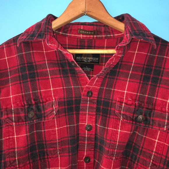 Weatherproof Red Black Flannel Plaid Button Down Lumberjack Country - Picture 3 of 9